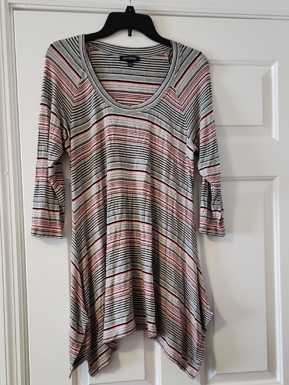 Max Edition Gray and Blush Striped Handkerchief Hem Tunic
